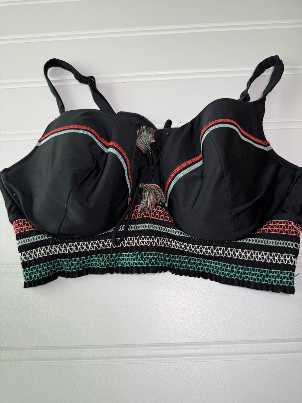 Swim By Cacique Smocked Bikini Tanking Top 44DD Black 2032